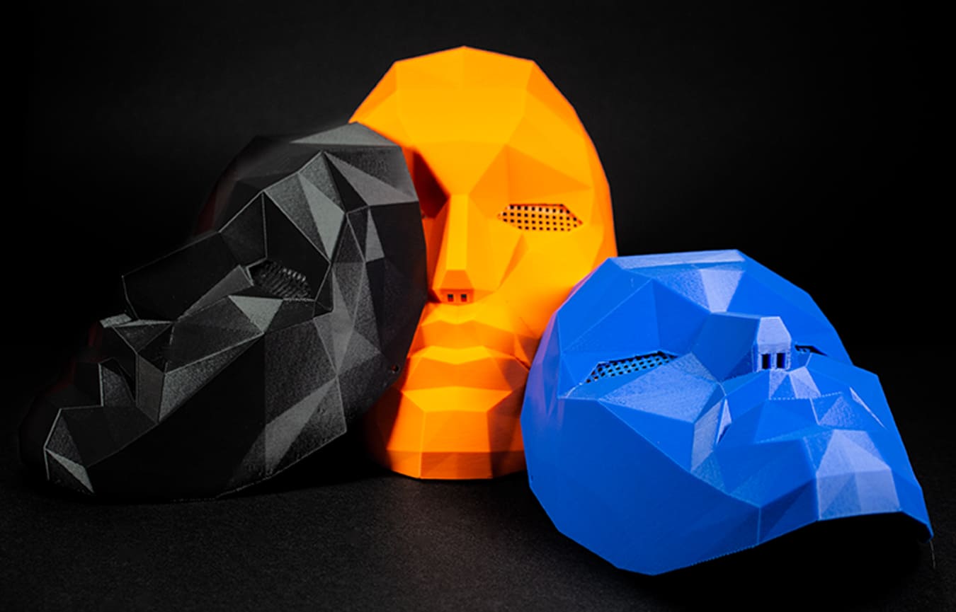 Frontman masks in balck orange and blue colours